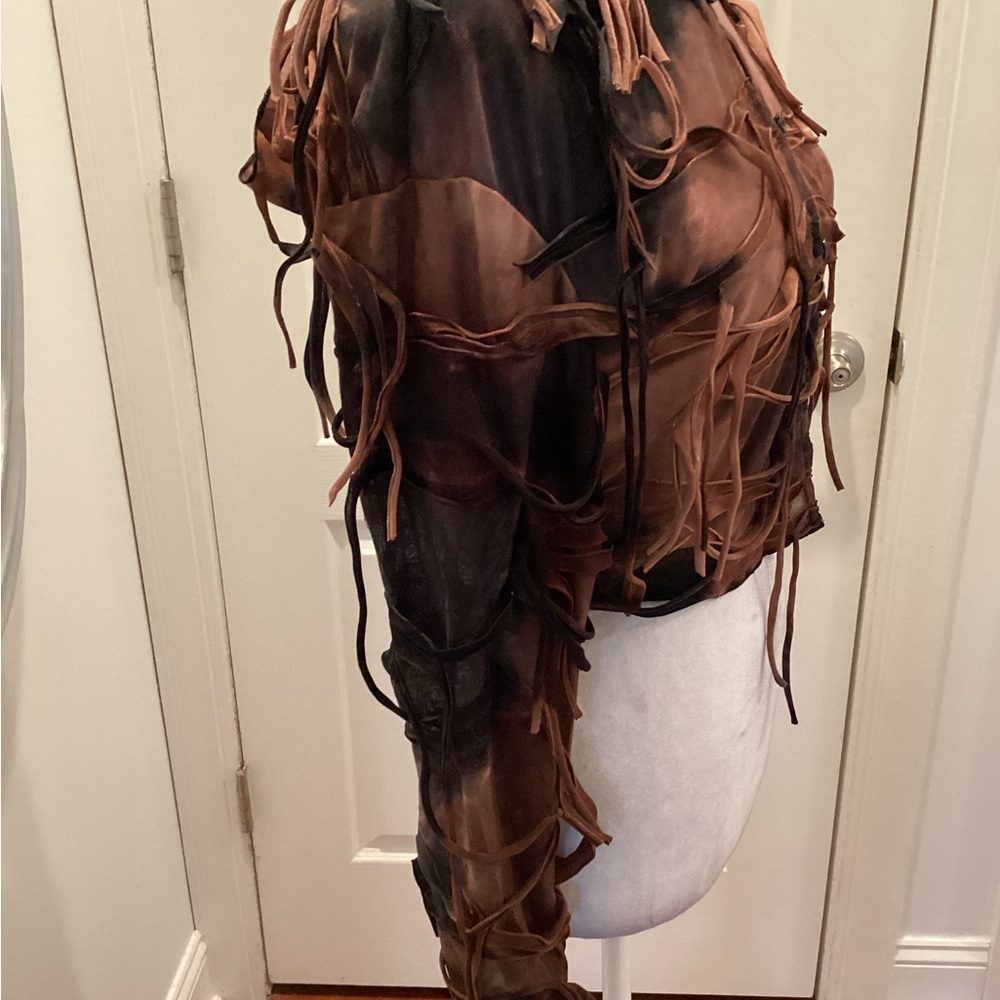 Tie-Dye Brown & Black Hooded Mesh Tassel Jacket - Picture 6 of 6